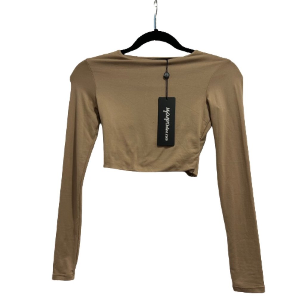 Tan MyOutfitOnline Long sleeve Crop Top Women’s Size Small